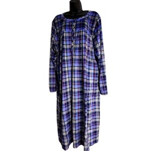 Aria Collection Blue Purple Plaid Fleece Nightgown Long Sleeve Plus Size 3X